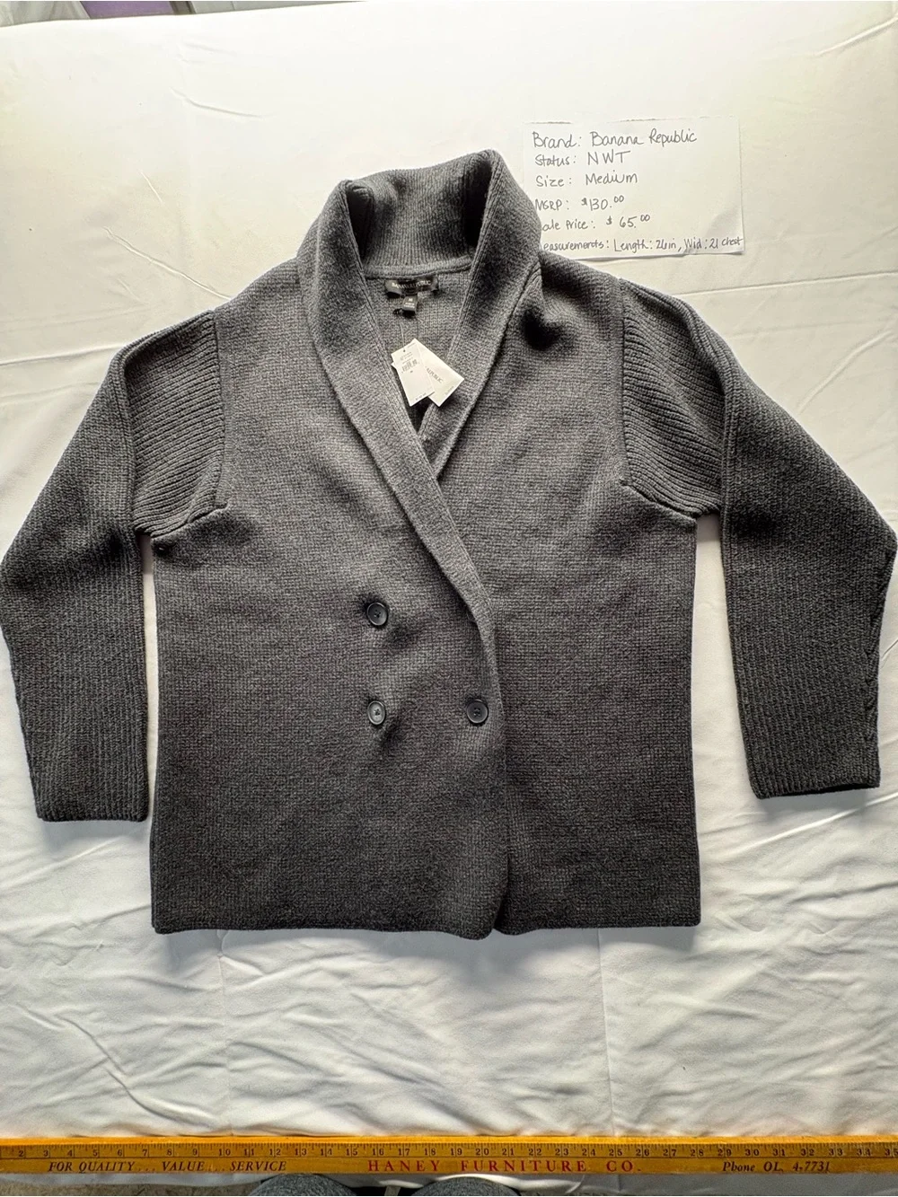 Banana Republic Men's Shawl Collar Double-Breasted Cardigan - Gray